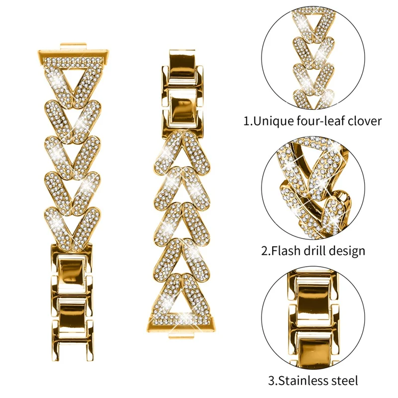 Cinturino per orologio in lega di zinco intrecciato con decorazione di strass per Huawei Watch Fit 3 - Oro