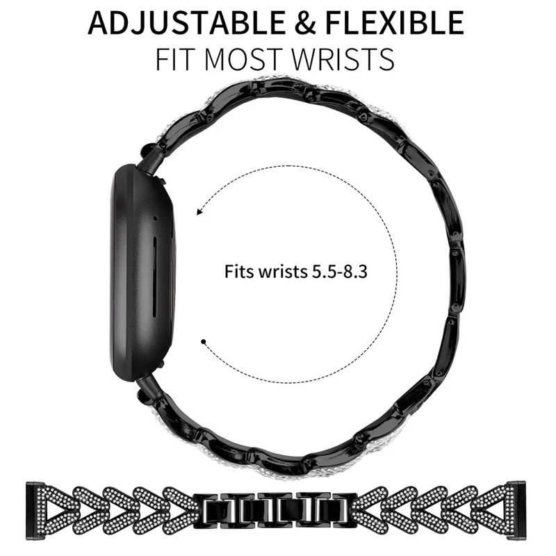Zinc Alloy Twisted Watch Band Rhinestone Decor for Fitbit Versa 3  /  Fitbit Sense Watch Strap - Black