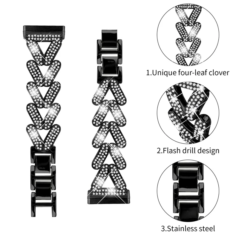 Zinc Alloy Twisted Watch Band Rhinestone Decor for Fitbit Versa 4  /  Fitbit Sense 2 Watch Strap - Black