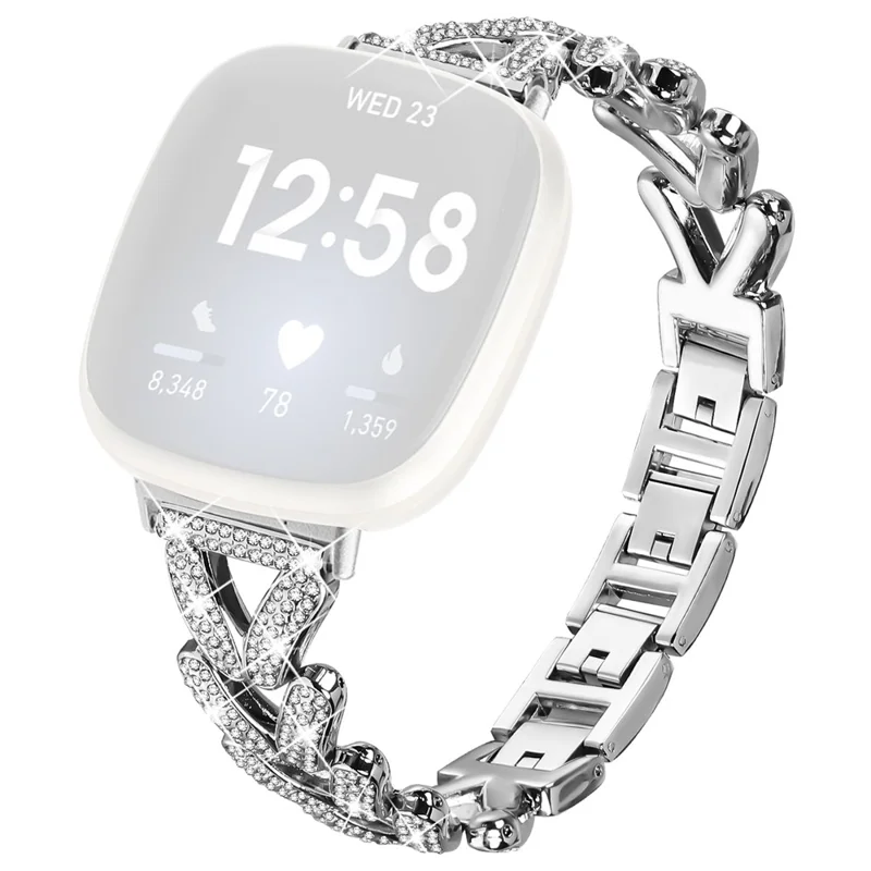 Zinklegierung verdrehtes Uhrenarmband Strass Dekor für Fitbit Versa 4 / Fitbit Sense 2 Uhrenarmbänder - Silber
