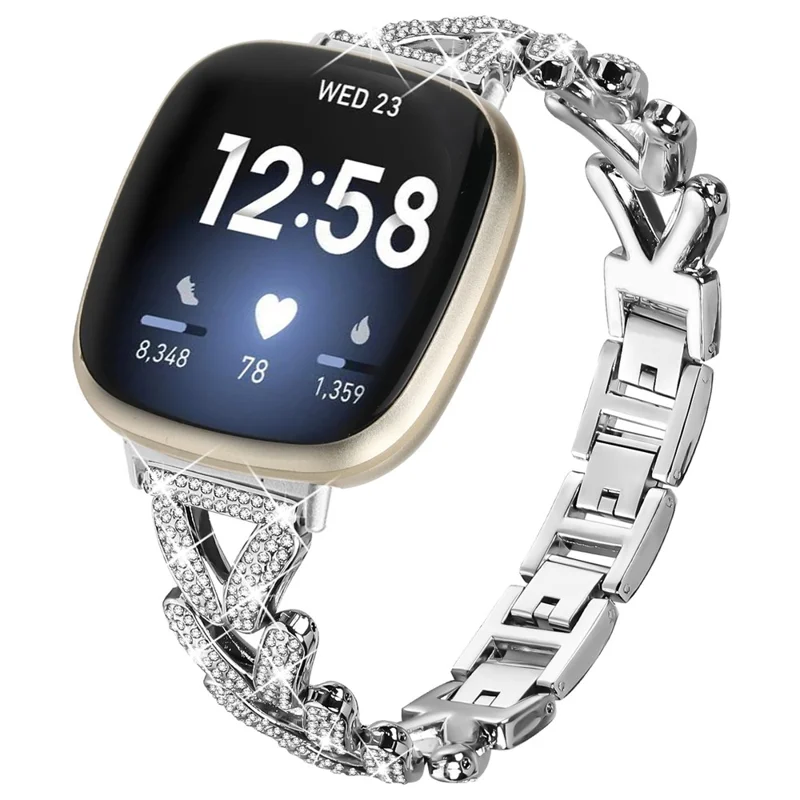 Zinklegierung verdrehtes Uhrenarmband Strass Dekor für Fitbit Versa 4 / Fitbit Sense 2 Uhrenarmbänder - Silber