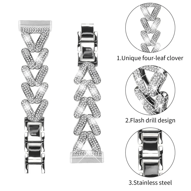 Zinklegierung verdrehtes Uhrenarmband Strass Dekor für Fitbit Versa 4 / Fitbit Sense 2 Uhrenarmbänder - Silber