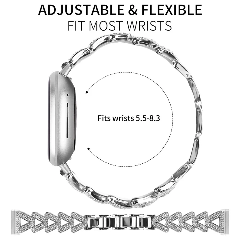 Zinklegierung verdrehtes Uhrenarmband Strass Dekor für Fitbit Versa 4 / Fitbit Sense 2 Uhrenarmbänder - Silber