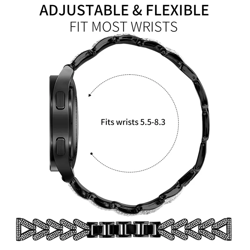 Zinc Alloy Twisted Watch Band Rhinestone Decor for Coros Apex 2 Watch Strap - Black