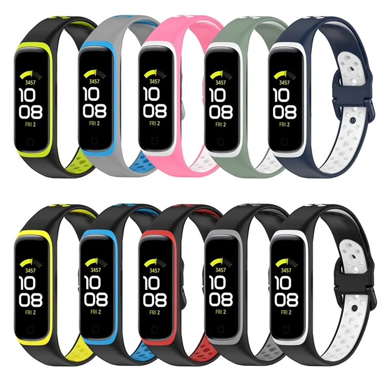 Banda de Reloj de Silicona Suave de la Bicolor Para Samsung Galaxy Fit 2 SM-R220, Correa de Reemplazo - Blanco Negro