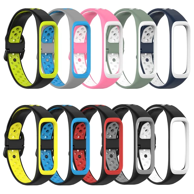 Bi-color Soft Silicone Watch Band for Samsung Galaxy Fit 2 SM-R220, Replacement Watch Strap - Black/White