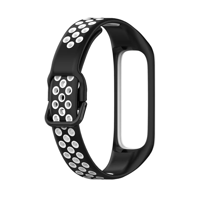 Bi-color Soft Silicone Watch Band for Samsung Galaxy Fit 2 SM-R220, Replacement Watch Strap - Black/White