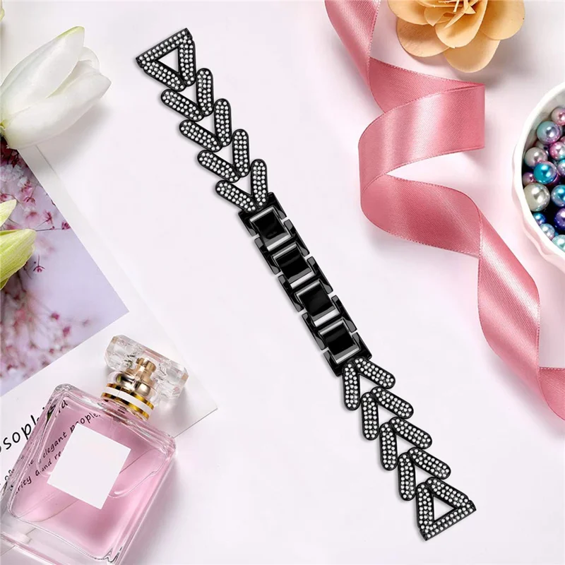 Zinc Alloy Twisted Watch Band Rhinestone Decor for Mibro Air Watch Strap Replacement - Black