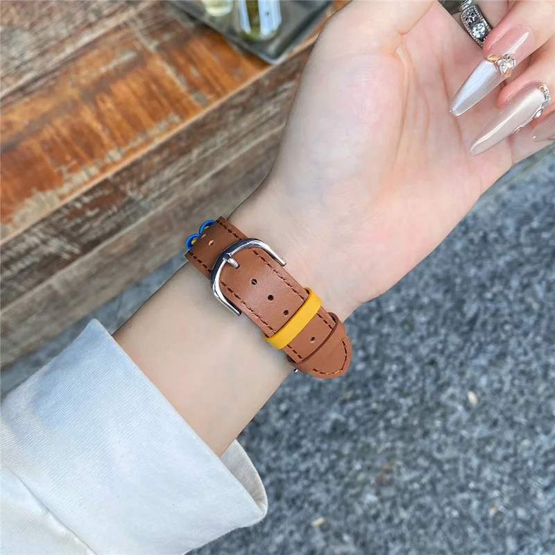 Heart Cowhide Leather Strap for Apple Watch Series 10 46mm  /  Ultra 2  /   Ultra 49mm  /  9 8 7 45mm  /  SE (2023) SE (2022) SE 6 5 4 44mm  /  3 2 1 42mm - Brown+Multi-Color