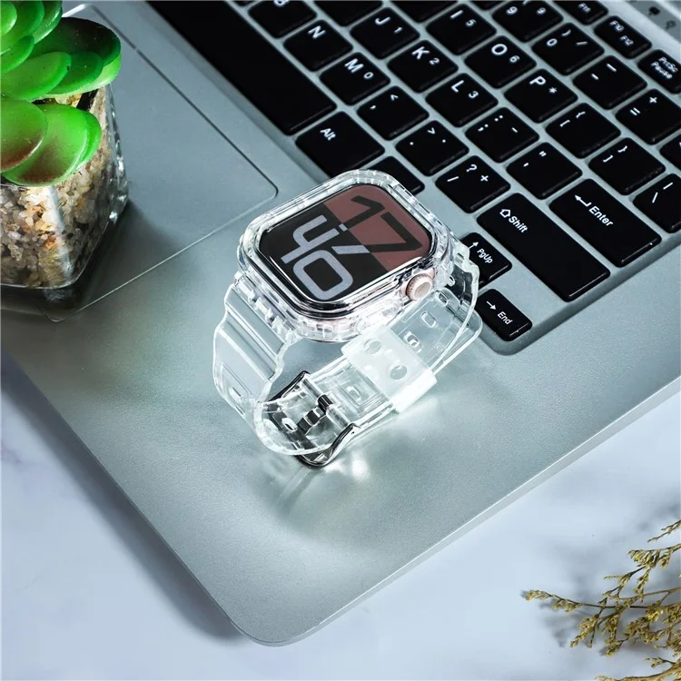 Integrated TPU Strap + Watch Case for Apple Watch Series 10 42mm  /  9 8 7 41mm  /  SE (2023) SE (2022) SE 6 5 4 40mm  /  3 2 1 38mm - Transparent