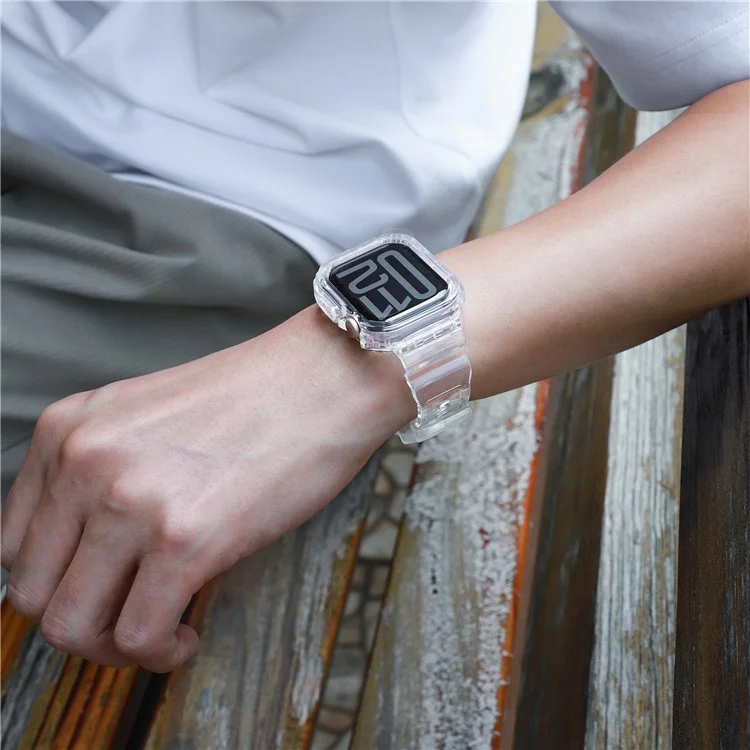 Integrated TPU Strap + Watch Case for Apple Watch Series 10 42mm  /  9 8 7 41mm  /  SE (2023) SE (2022) SE 6 5 4 40mm  /  3 2 1 38mm - Transparent