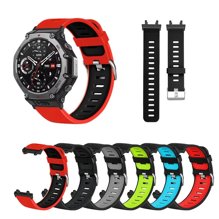 Correa deportiva de silicona para el reloj Huami Amazfit T-Rex 3 con conectores metálicos - Negro / Azul
