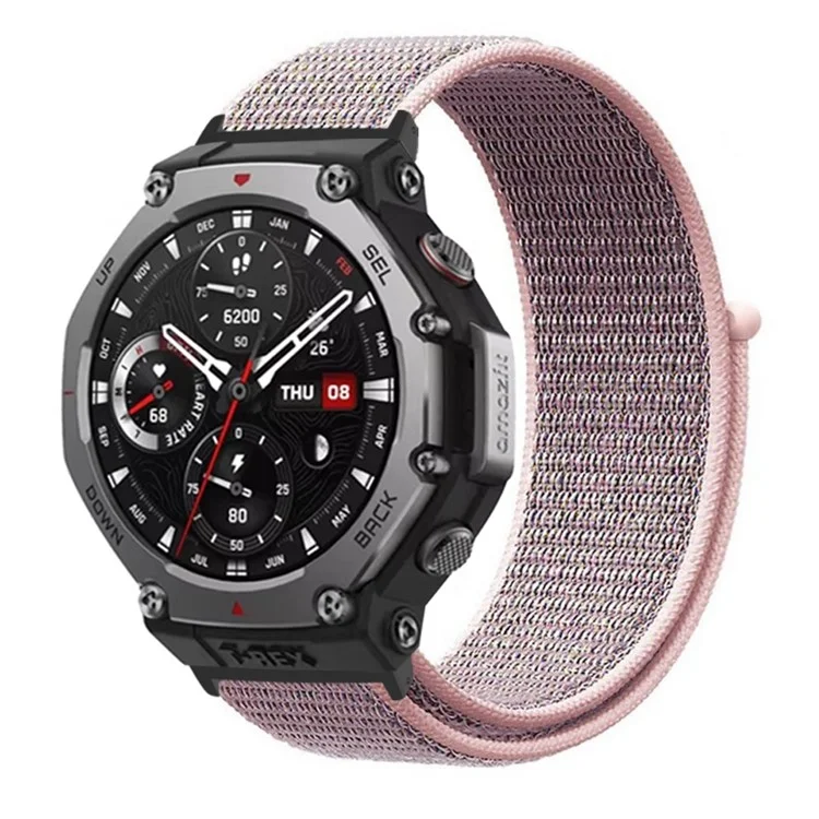 Para Huami Amazfit T-Rex 3 Nylon Watchband Loop Wrist Strap com Conector - Rosa