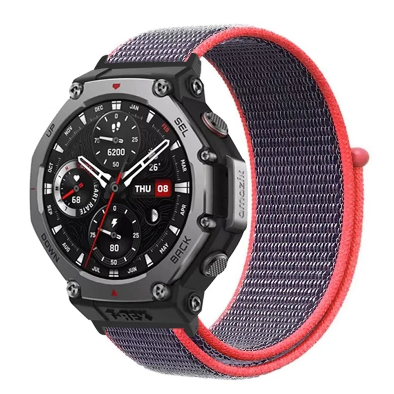 For Huami Amazfit T-Rex 3 Nylon Watchband Loop Wrist Strap with Connector - Red  /  Purple