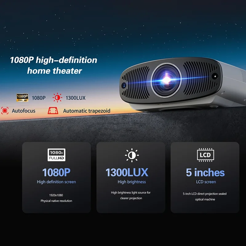 Q7 Android 9 Projector Auto Focus Full HD 1080P LCD Video Projector Home Theater - UK Plug