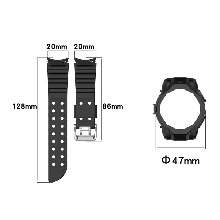 Pour Samsung Galaxy Watch7 44mm Bracelet de Montre en Silicone de Remplacement avec Boîtier de Montre - Noir