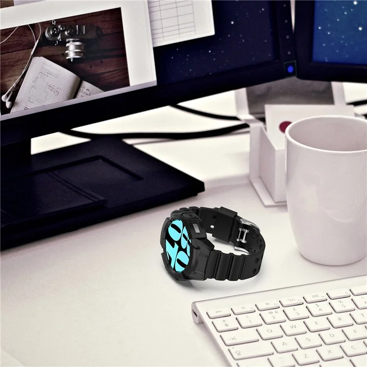 Pour Samsung Galaxy Watch7 44mm Bracelet de Montre en Silicone de Remplacement avec Boîtier de Montre - Noir