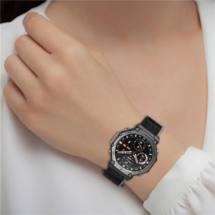 Для часов Huami Amazfit T-Rex 3 нейлоновый плетеный сменный ремешок - Черный+Серый