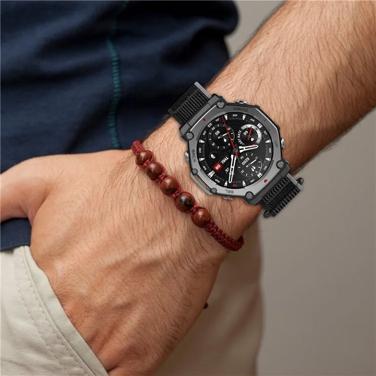 Для часов Huami Amazfit T-Rex 3 нейлоновый плетеный сменный ремешок - Черный+Серый