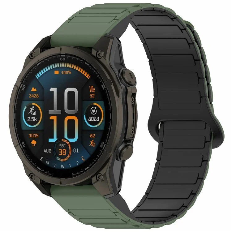 Cinturino in silicone da 22 mm per Garmin Fenix 8 47 mm / Fenix E 47 mm / Fenix 7 / Descent G1 Quick Release Magnetic Watch Strap - Verde Mezzanotte+Nero