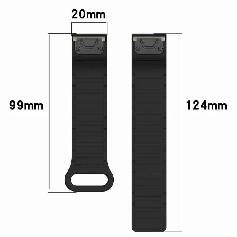 20mm Silicone Band for Garmin Fenix 8 43mm / Descent MK3 / MK3i / Fenix 7S Quick Release Magnetic Watch Strap - Black
