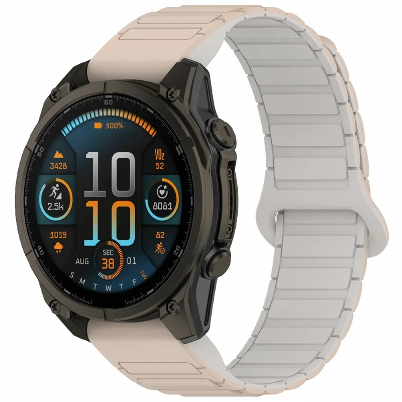 20mm Silicone Band for Garmin Fenix 8 43mm / Descent MK3 / MK3i / Fenix 7S Quick Release Magnetic Watch Strap - Milk Tea+Rock White