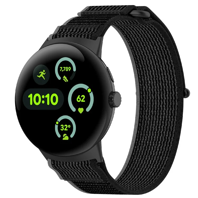 For Google Pixel Watch 3 45mm Band Adjustable Braided Nylon Sport Loop Watch Strap - Black+Grey