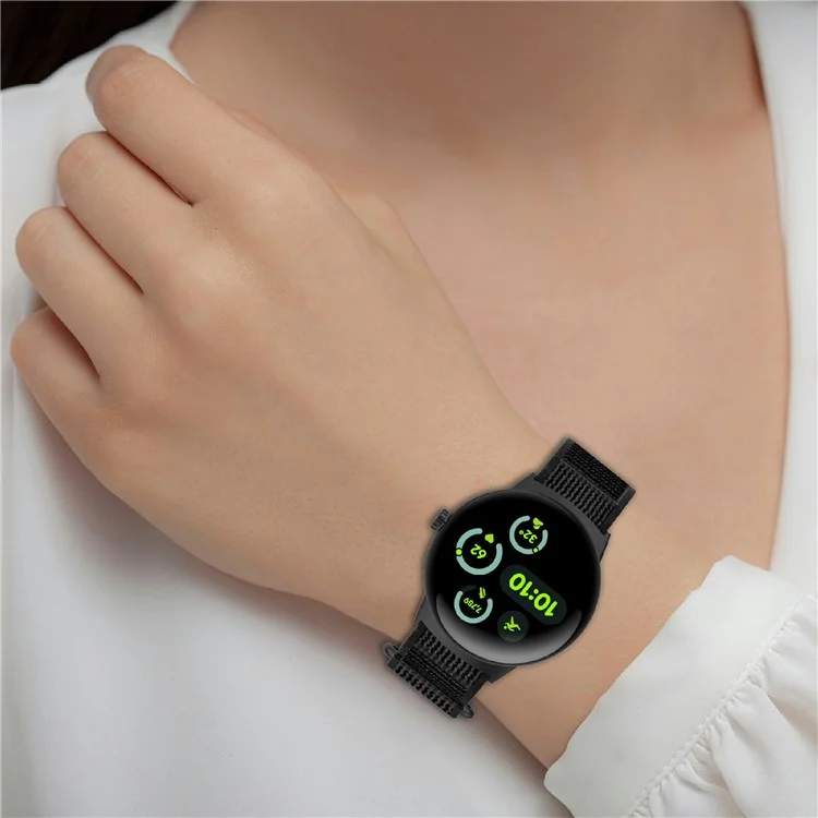 For Google Pixel Watch 3 45mm Band Adjustable Braided Nylon Sport Loop Watch Strap - Black+Grey