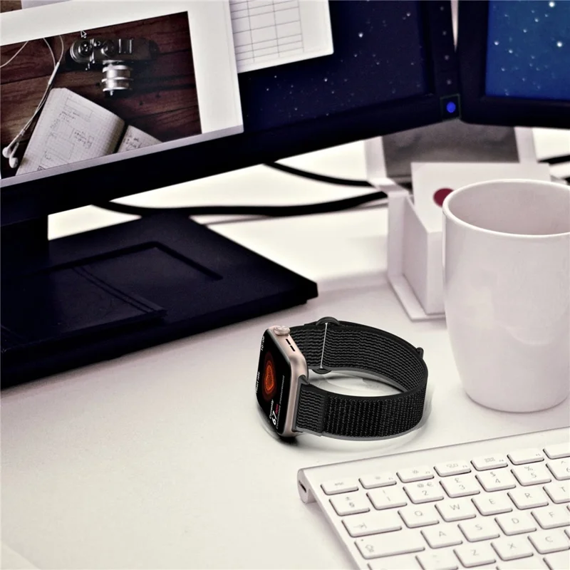 For Honor Watch 5 Band Adjustable Braided Nylon Sport Loop Watch Strap - Black+Grey