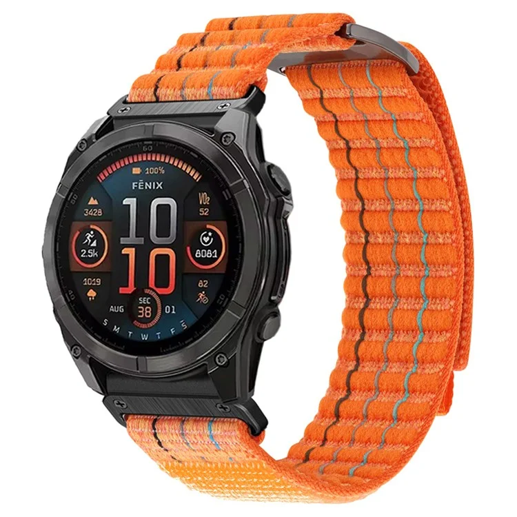 Bracelet de montre 26 mm pour Garmin Fenix 8 51 mm / Enduro 3 / Instinct 2X, sangle en nylon à bande magique - Orange