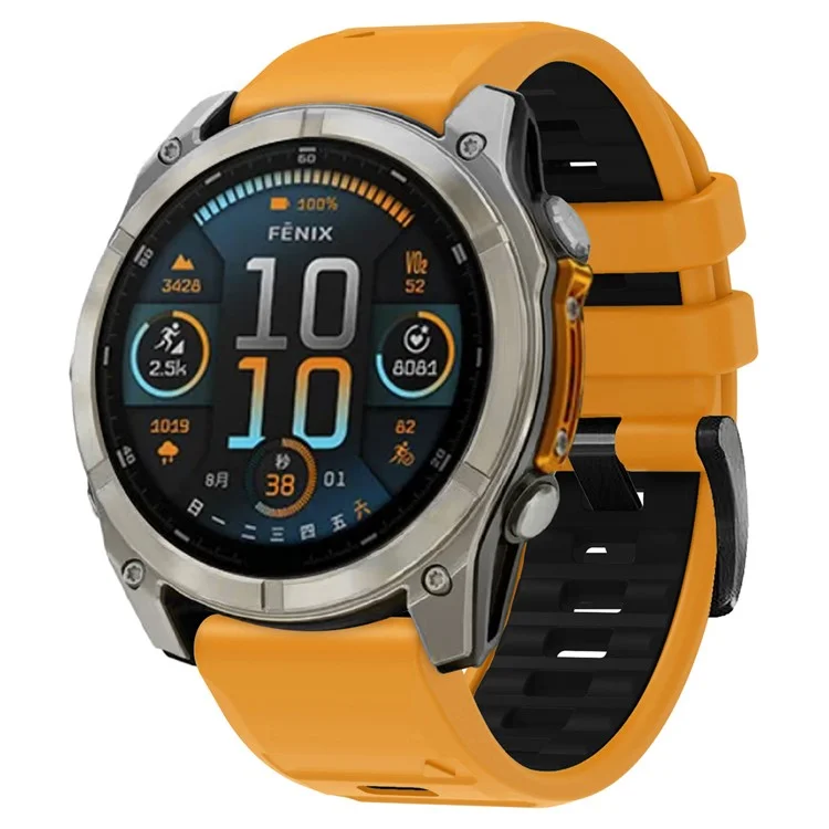 22mm Watch Strap for Garmin Fenix 8 47mm  /  Fenix E 47mm  /  Quatix 7 Pro Universal Silicone Band - Orange+Black