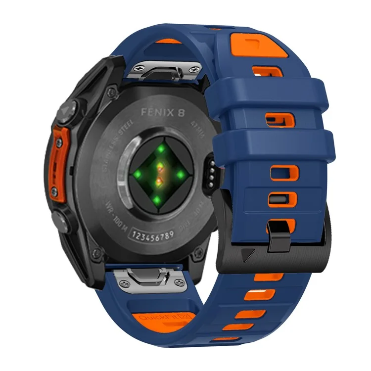 22mm Watch Strap for Garmin Fenix 8 47mm  /  Fenix E 47mm  /  Quatix 7 Pro Universal Silicone Band - Sapphire+Orange