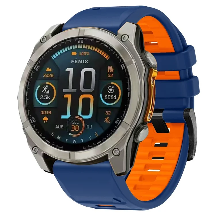 22mm Watch Strap for Garmin Fenix 8 47mm  /  Fenix E 47mm  /  Quatix 7 Pro Universal Silicone Band - Sapphire+Orange