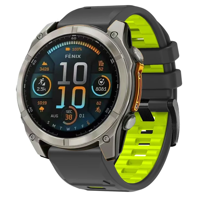 22mm Watch Strap for Garmin Fenix 8 47mm  /  Fenix E 47mm  /  Quatix 7 Pro Universal Silicone Band - Black+Lime