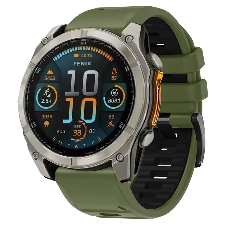 26mm Watch Strap for Garmin Fenix 8 51mm / Enduro 3 / Instinct 2X Universal Silicone Band - Army Green+Black