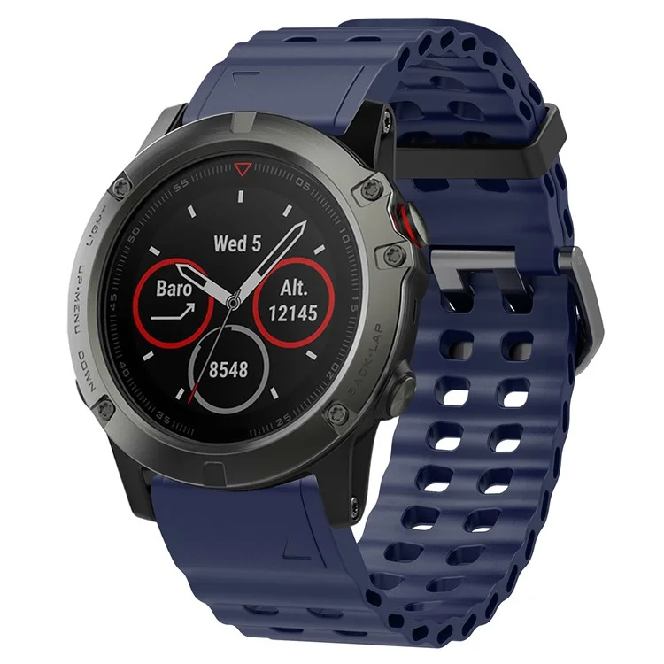 22mm Silicone Strap for Garmin Fenix 8 47mm / Fenix E 47mm / Quatix 7 Pro Multiple Holes Watchband - Midnight Blue