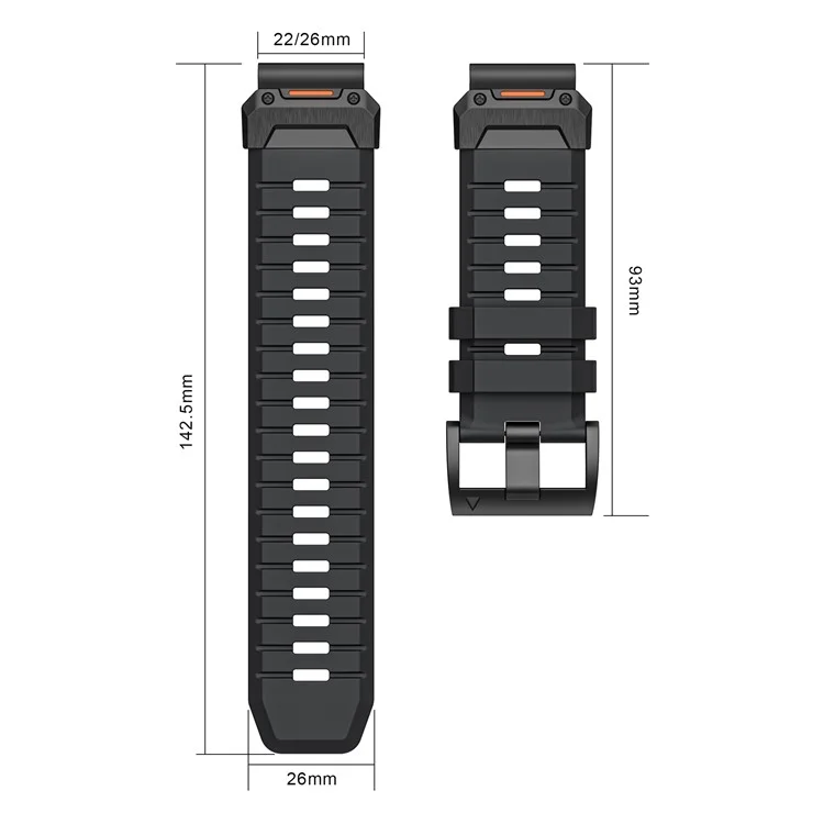 Pulseira de fluoruber de 26mm para Garmin Fenix 8 51mm / Enduro 3 / Instinct 2X Pulseira universal - Preta