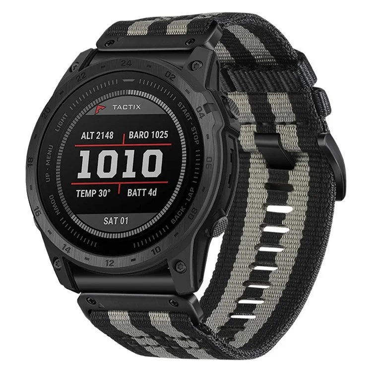 22 mm Nylon-Segeltucharmband für Garmin Fenix 8 47 mm / Fenix E 47 mm / Quatix 7 Pro mit Schnellverschluss - Schwarz / Grau