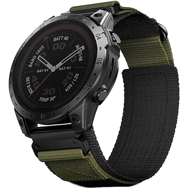 22 mm Correa de liberación rápida de nailon con cinta mágica para Garmin Fenix 8 47mm / Fenix 7 / 6 - Verde del ejército