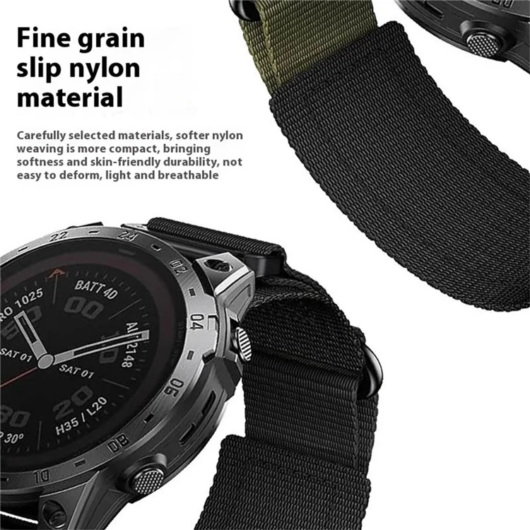 22 mm Correa de liberación rápida de nailon con cinta mágica para Garmin Fenix 8 47mm / Fenix 7 / 6 - Verde del ejército