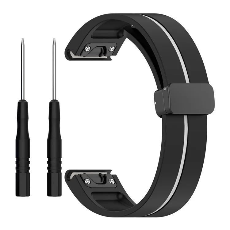 22mm Watch Strap For Garmin Fenix 8 47mm  /  Fenix 7  /  6 Silicone Watchband with Magnetic Black Buckle - Black  /  White