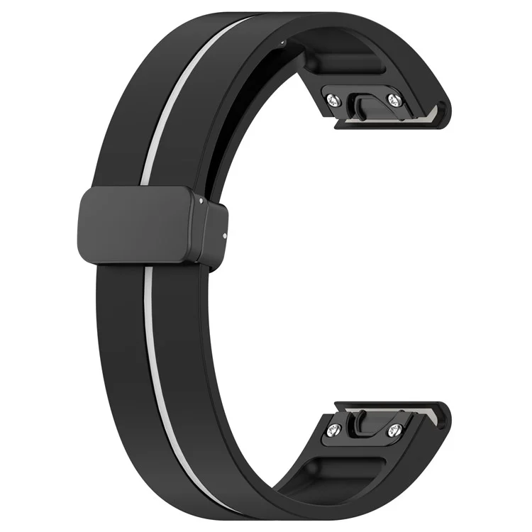 22mm Watch Strap For Garmin Fenix 8 47mm  /  Fenix 7  /  6 Silicone Watchband with Magnetic Black Buckle - Black  /  White