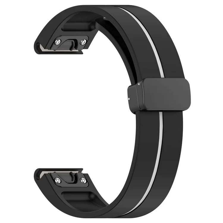 22mm Watch Strap For Garmin Fenix 8 47mm  /  Fenix 7  /  6 Silicone Watchband with Magnetic Black Buckle - Black  /  White