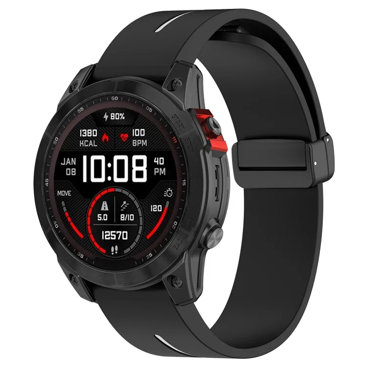 22mm Watch Strap For Garmin Fenix 8 47mm  /  Fenix 7  /  6 Silicone Watchband with Magnetic Black Buckle - Black  /  White