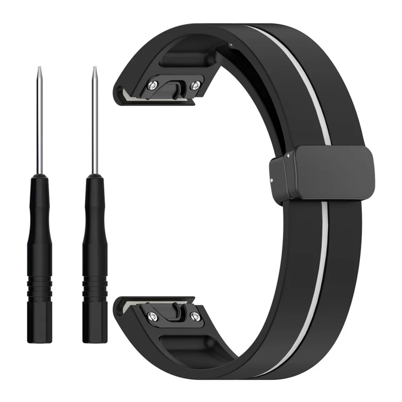 26mm Watch Strap For Garmin Fenix 8 51mm  /  Fenix 7X  /  6X Silicone Watchband with Magnetic Black Buckle - Black  /  White