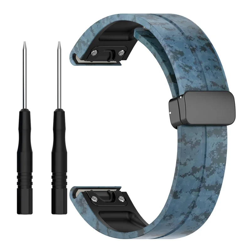 22mm Watch Strap For Garmin Fenix 8 47mm  /  Fenix 7  /  6 Camouflage Silicone Watchband with Magnetic Black Buckle - Mosaic