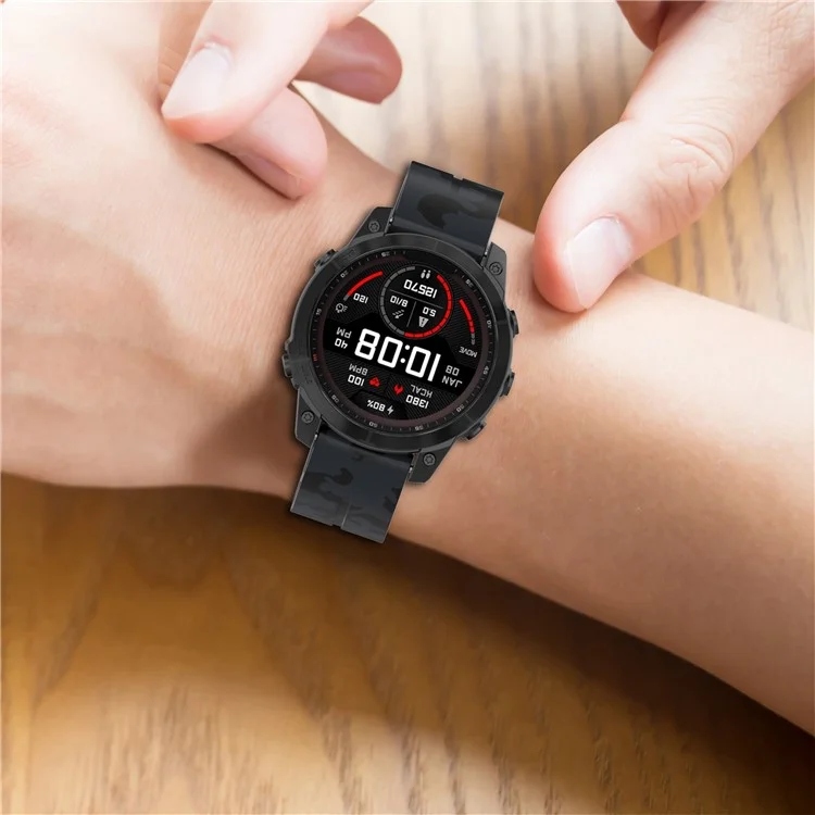 22mm Watch Strap For Garmin Fenix 8 47mm  /  Fenix 7  /  6 Camouflage Silicone Watchband with Magnetic Black Buckle - Mosaic