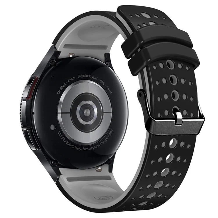 Silicone Strap for Samsung Galaxy Watch7 44mm 40mm / Watch FE 40mm / Watch6 44mm 40mm Multiple Holes Dual Color Watchband - Black+Grey