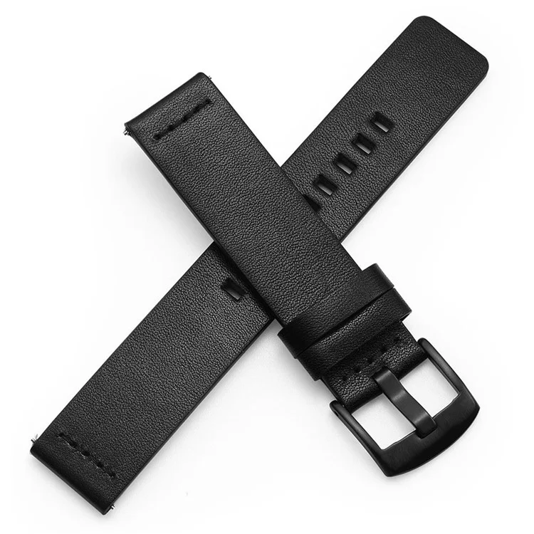 For Suunto 9  /  7 Replacement Watch Band 24mm PU Leather Watch Strap - Black  /  Black