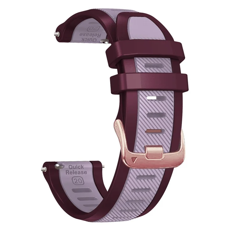 20mm Silicone Strap for Samsung Galaxy Watch6 44mm 40mm / Watch6 Classic 47mm 43mm / Watch 5 44mm 40mm Rose Gold Buckle Dual Color Band - Purple+Red